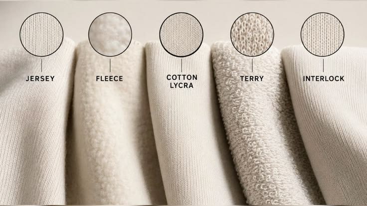 Jersey, fleece, cotton lycra, terry ve interlock kumaş örnekleri